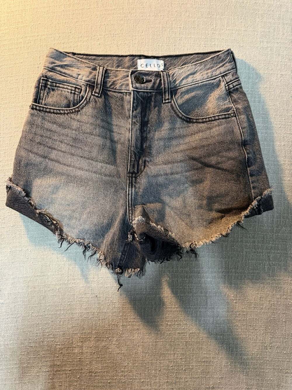 Cello Women's Black/Grey Raw Hem Distressed Denim Jean Shorts